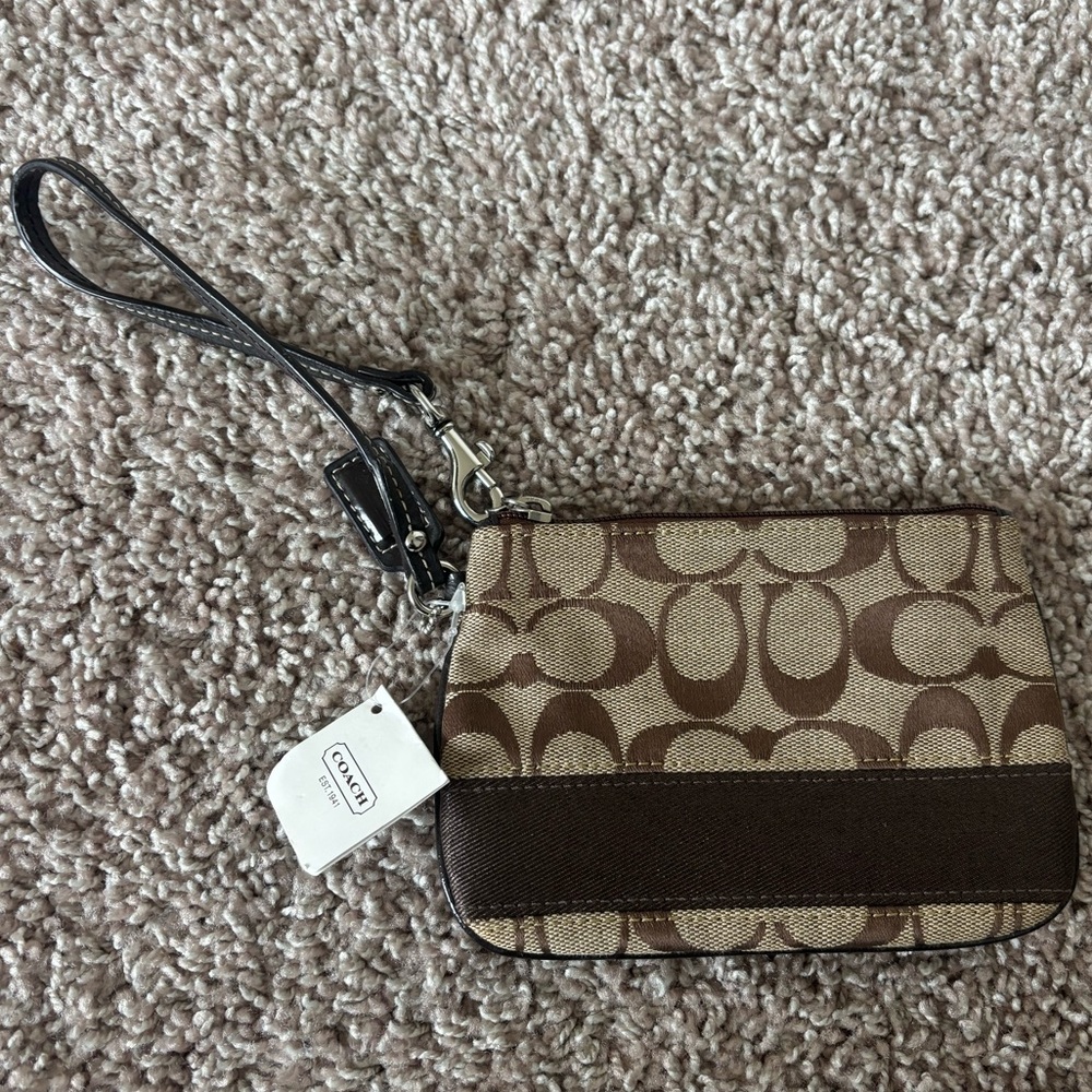 Coach Brown Signature Logo Wristlet